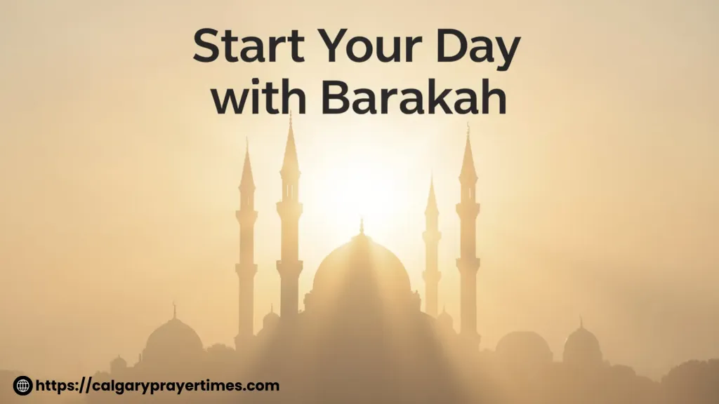 Islamic morning routine with mosque sunrise and peaceful start to the day