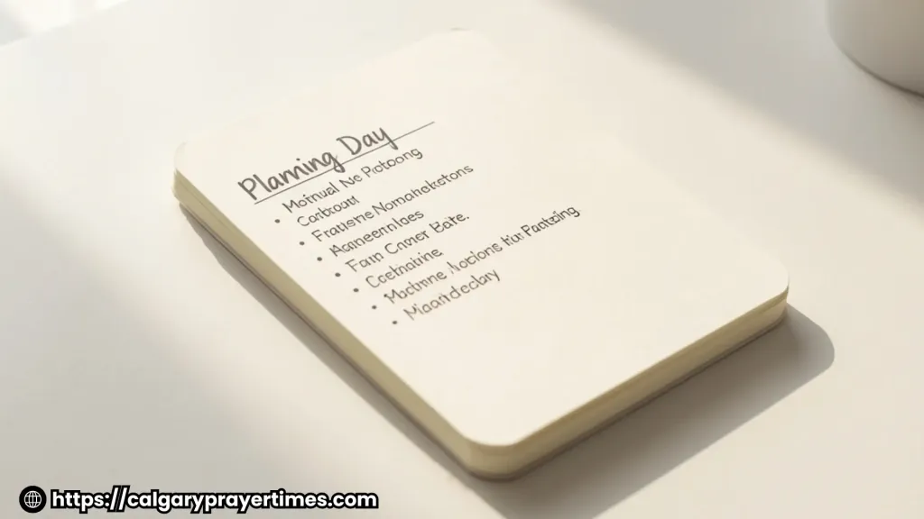 Planning daily tasks in a notebook during morning routine