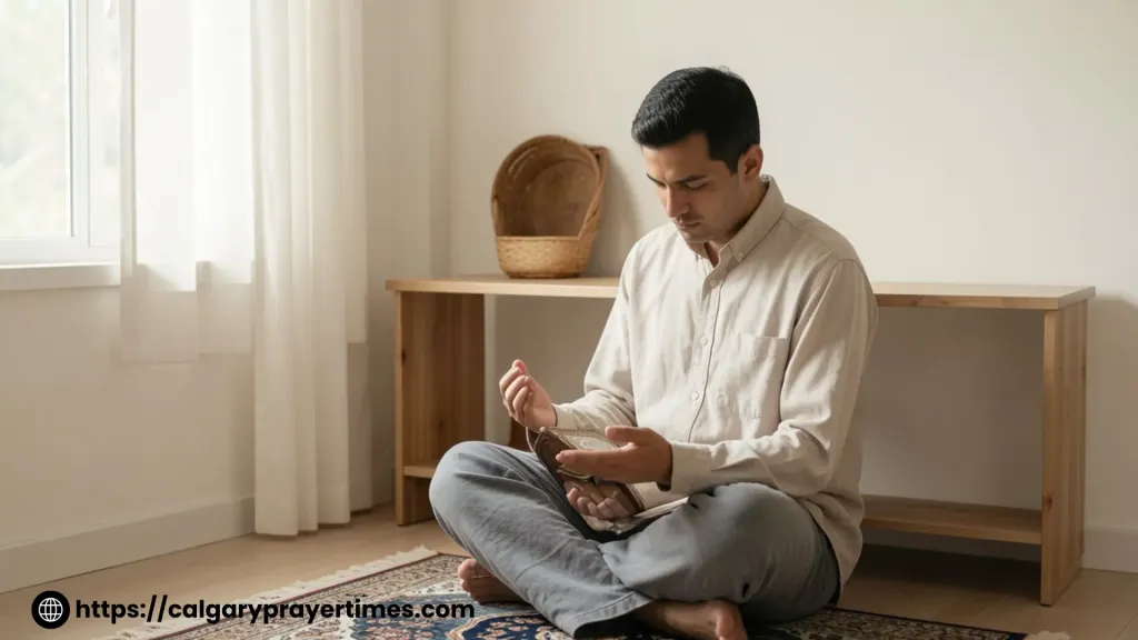 Person sitting quietly making dua for peace of mind