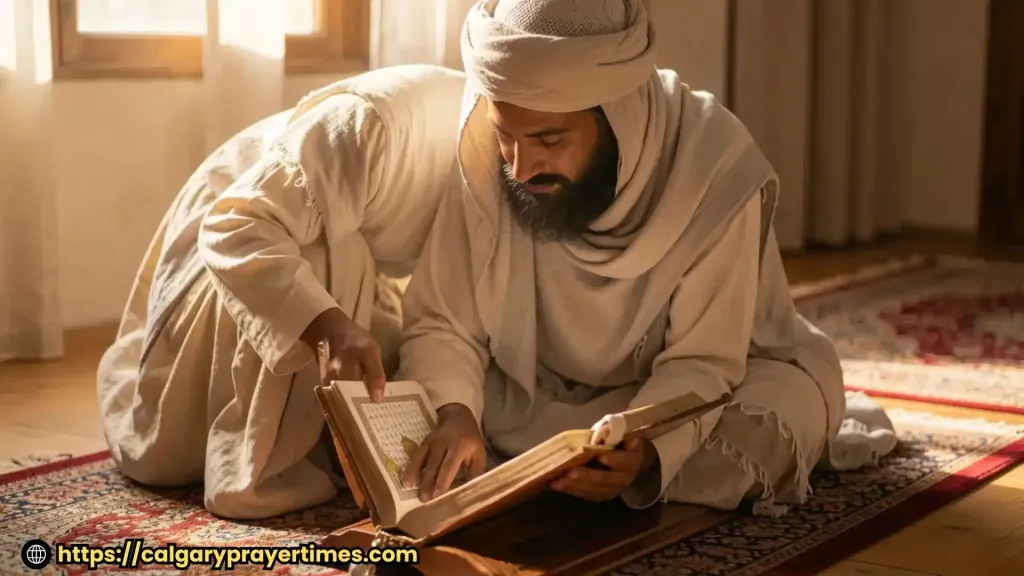 Muslim reading Quran in the morning with peaceful light