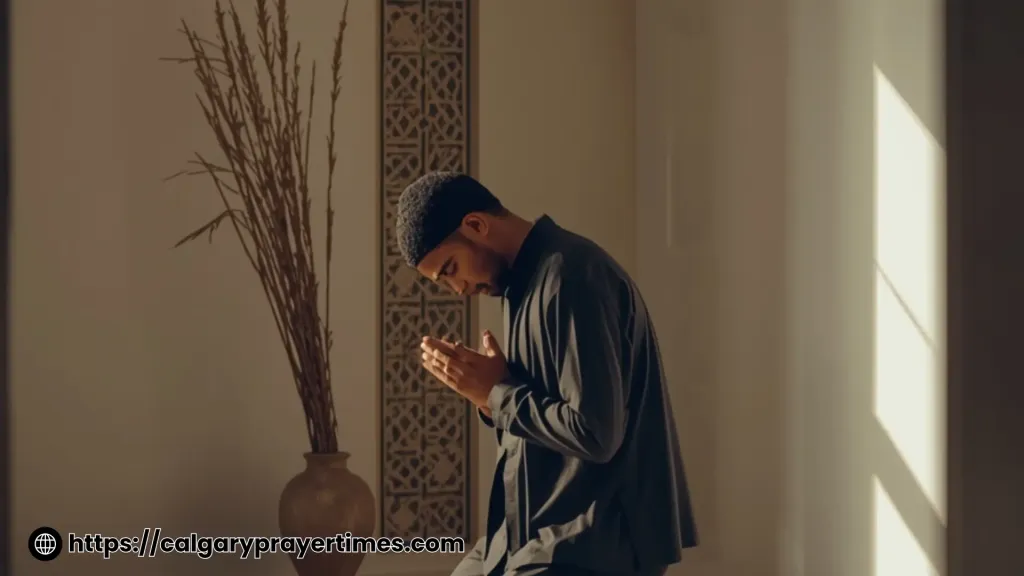 Muslim performing salah in a peaceful room
