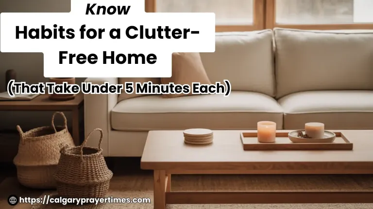 A calm, clutter-free living room with clear surfaces, natural baskets for storage, a few intentional decor items, and warm natural light 10 simple daily habits for a clutter-free home