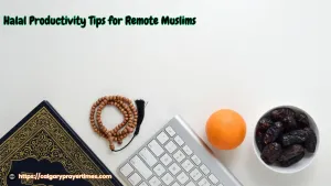 Muslim working from home in a clean workspace.