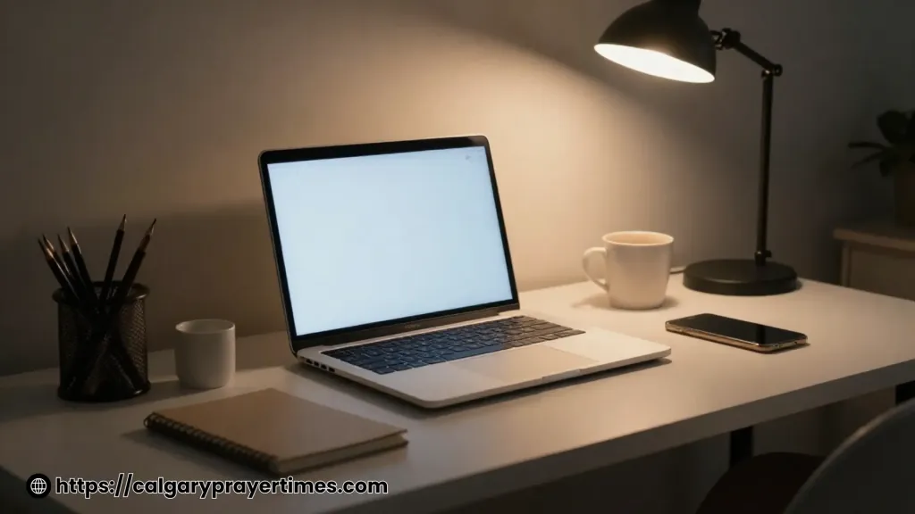 Ending workday with laptop closing.