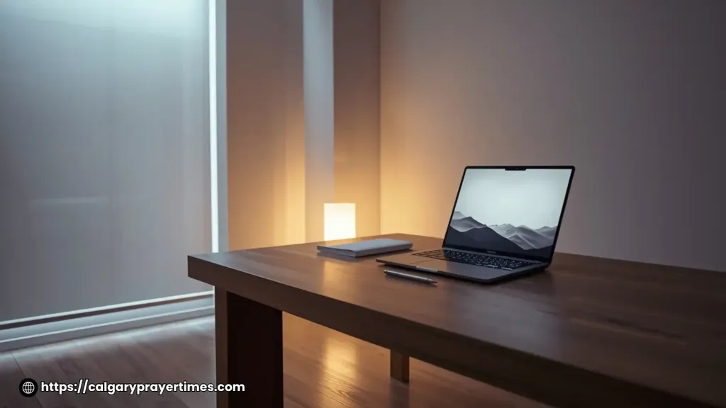 Focused work environment with laptop.