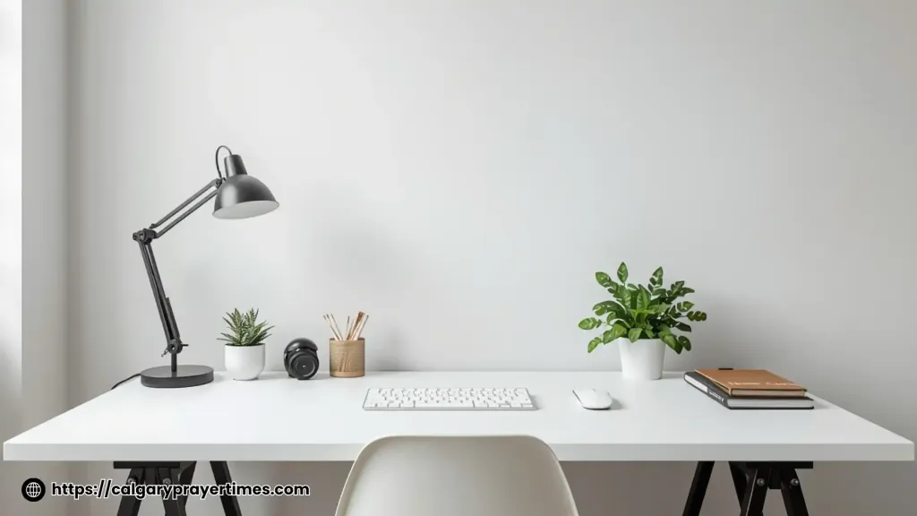 Clean desk without phone for better focus.