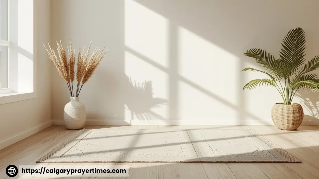 Soft prayer mat in peaceful room.